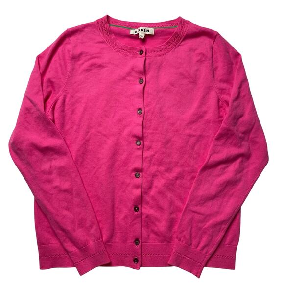 Boden Sweaters - Boden Hot Pink Button Front Cardigan Sweater Sz Medium Women's Cotton Crewneck